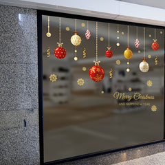Christmas Wall Stickers for Shop Windows - Golden Pendants & Colorful Balls