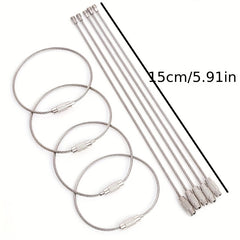 10pcs Stainless Steel Wire Keychain Tag Rope Screw Lock Ring