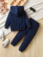 Boys 2pc Set Hoodie & Sweatpants Letter Deco Corduroy Suit for Fall/Winter