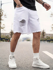 Men's Ripped Denim Shorts Casual Loose Fit Street Style Denim Cotton Shorts