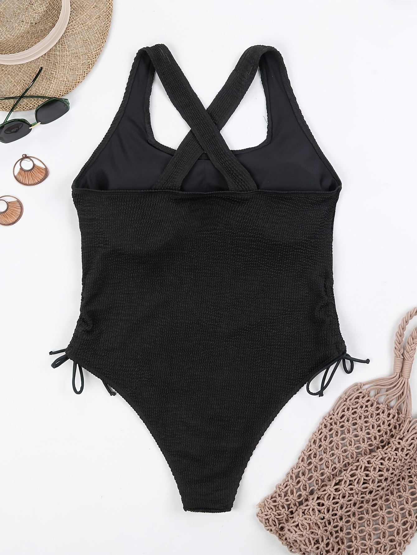 Sexy One Piece Swimsuit Ruched Crisscross Back