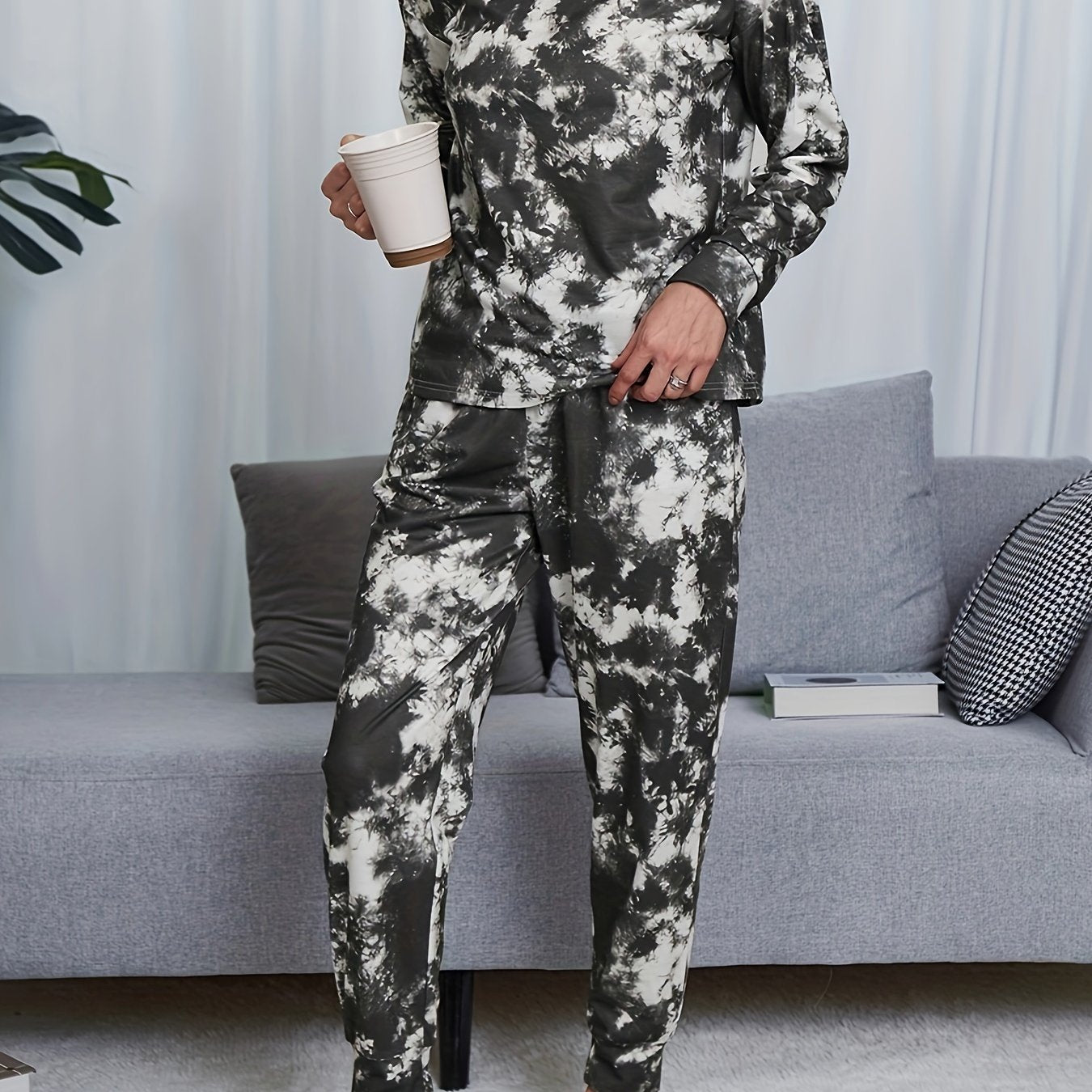 Tie Dye Print Lounge Set Long Sleeve Top & Pants Women's Loungewear