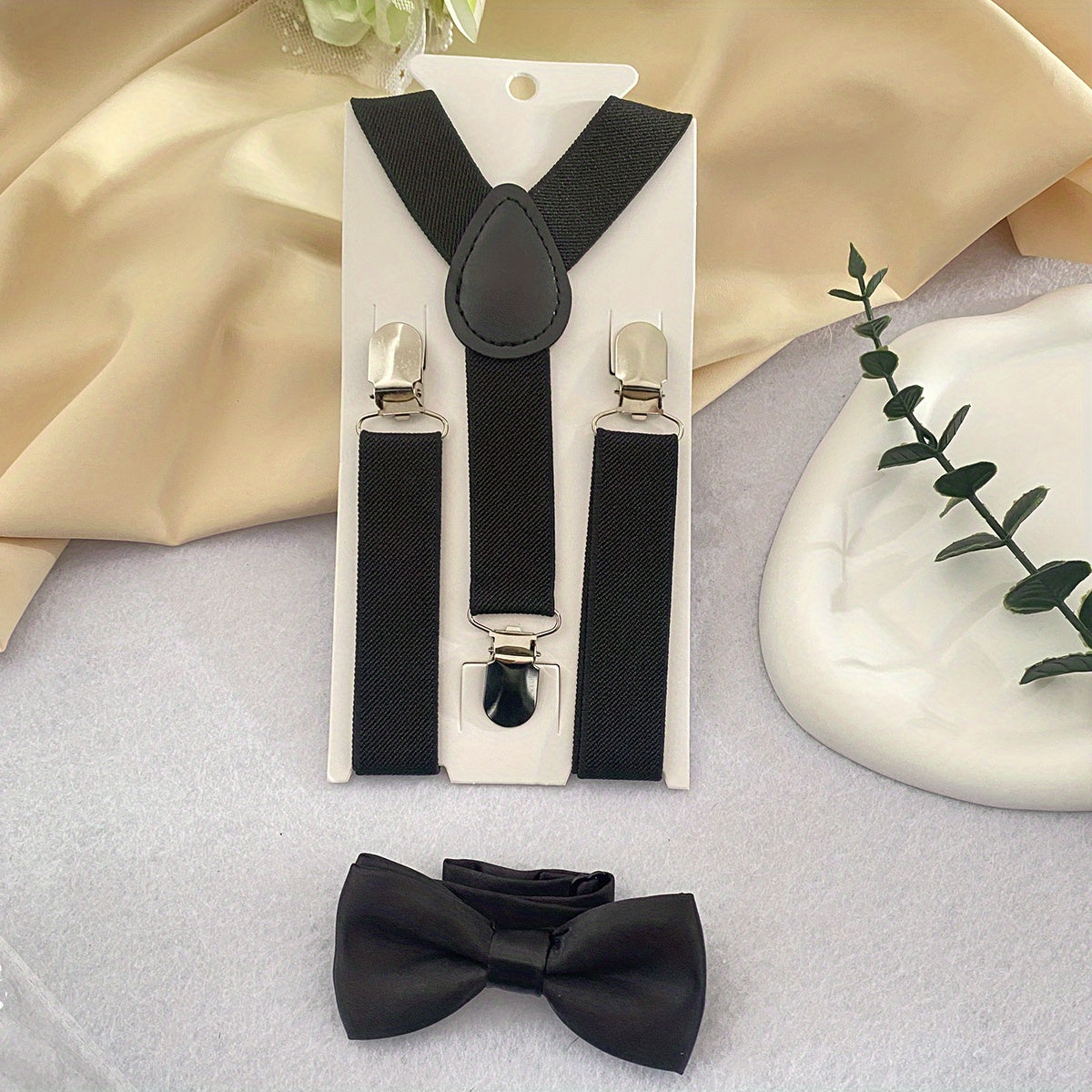 Y-Back Elastic Suspenders & Bow Tie Set for Kids
