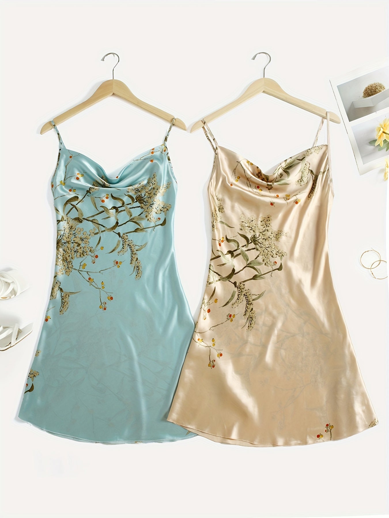 Floral Print Nightdress V Neck Spaghetti Strap Sleepwear & Dresses