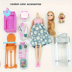 Fashionable Pregnant Mother and Birth Doll Set with Accessories