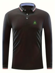 Men's Tree Print Polo Shirt Casual Long Sleeve Shirt For Spring Fall