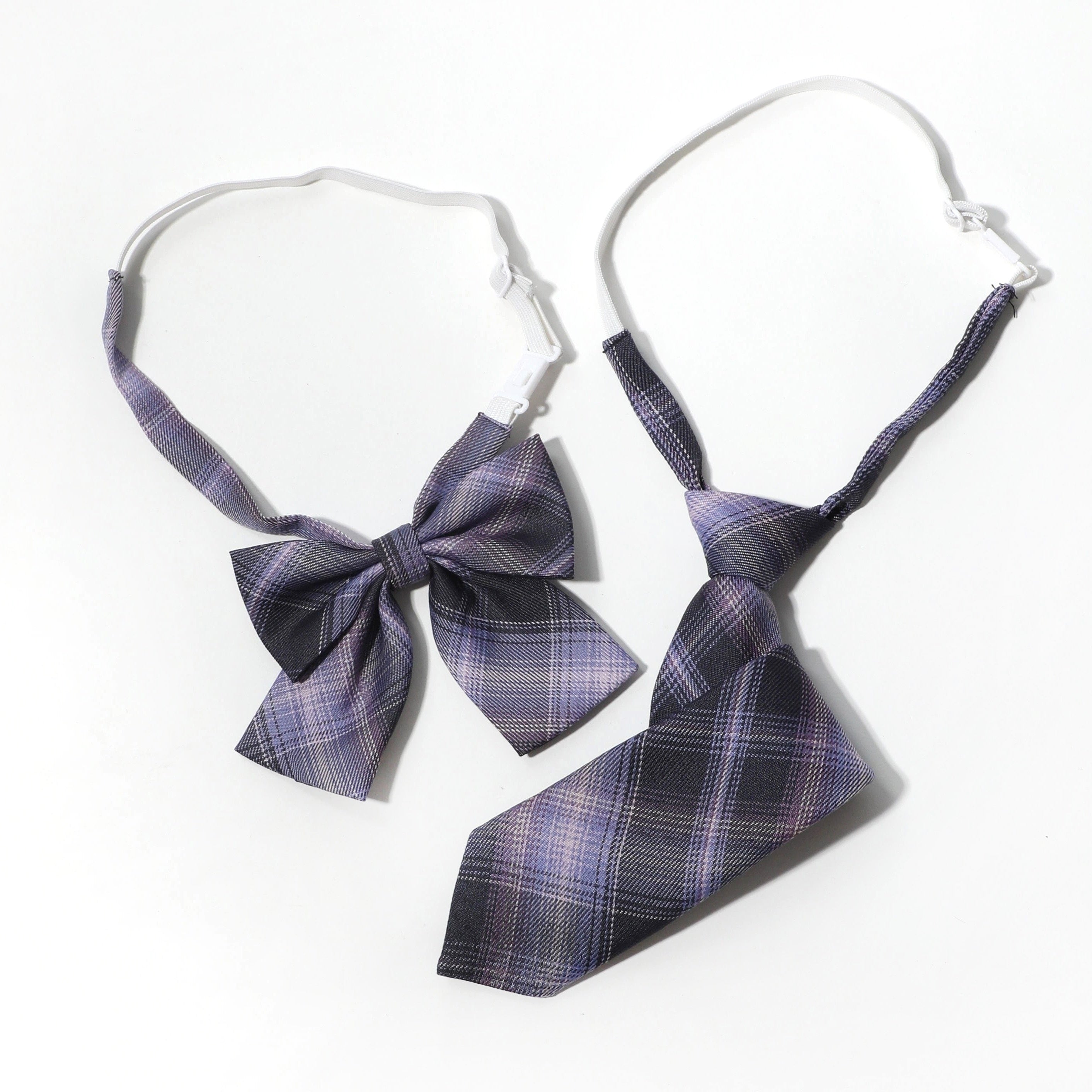 2pcs Purple Plaid Bow Tie Women Casual Neck Tie for Party Prom College Style