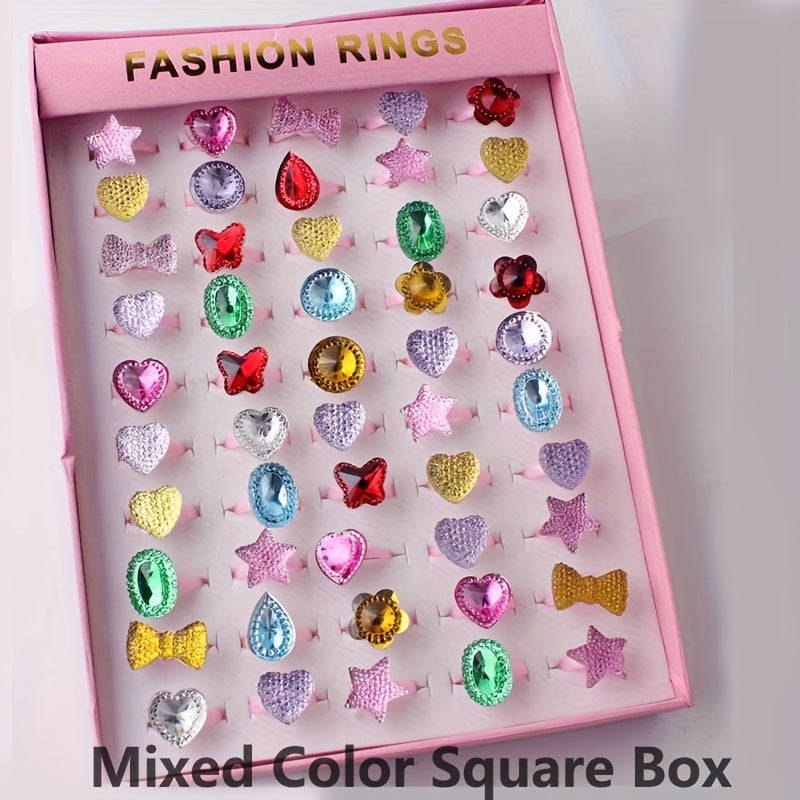 48pcs Colorful Princess Ring Set Dress Up Rings for Girls Birthday