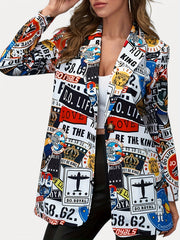 Funny Graphic Print Blazer Casual Lapel Long Sleeve Blazer