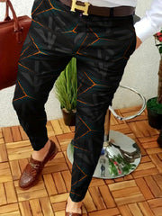 Geometric Print Slacks Vintage Style Stretch Dress Pants For Business Party