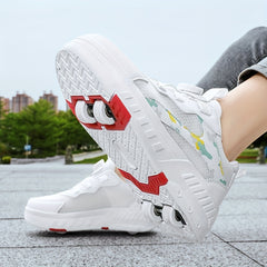 Girl's Roller Shoes with Rotating Buckle and Detachable Wheel Skate Sneakers