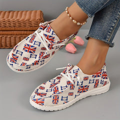 Women's Flag Pattern Boat Shoes Lace Up Slip on Canvas Shoes