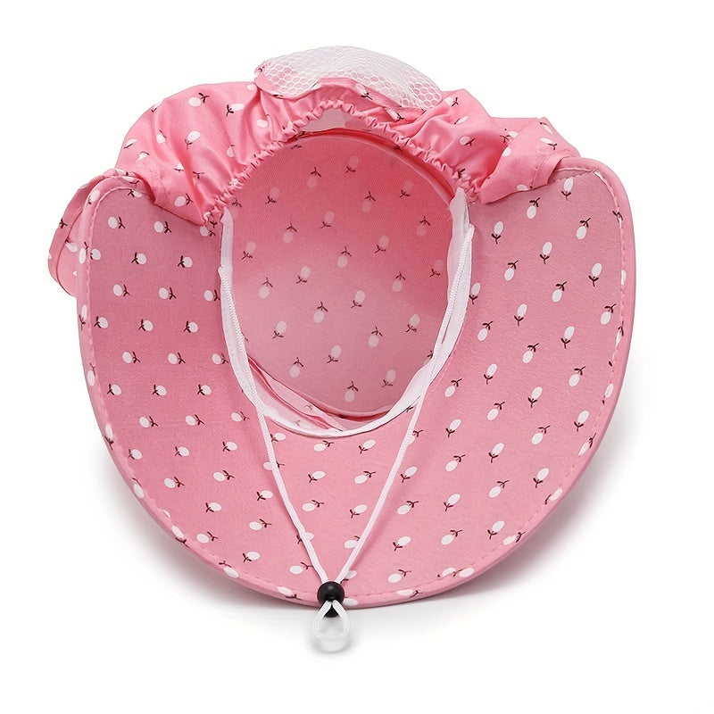 Cotton Sun Hat With Neck Gaiter Pink UV Protection