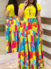 Casual Dress Women's Plus Letter & Painting Print Maxi Dress