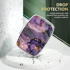 Purple/Gold Marble Pill Organizer 2-Compartment Portable Medicine Case