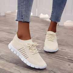 Women's Breathable Knitted Sports Shoes Lace Up Running Sneakers