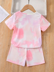 2pcs Girls Tie Dye T-Shirt & Shorts Set Kids Summer Clothes