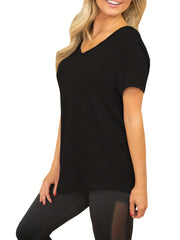 Women's Backless Workout T Shirt V Neck Criss Cross Yoga Tops