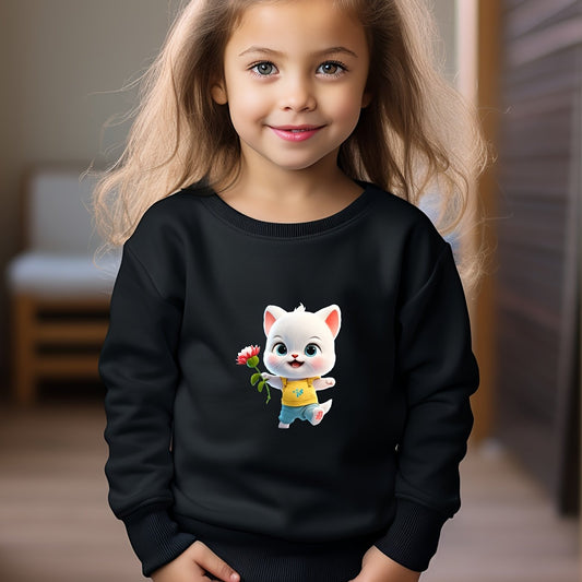 Cute Cat Print Girls Pullover Sweatshirt for Fall Winter