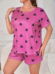 Women's Dot Heart Print Tee & Shorts Lounge Set