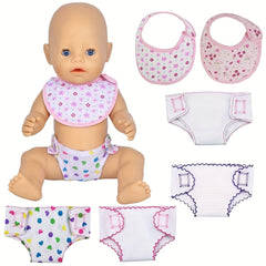 Set of 3 Baby Doll Underwear & Bibs - Fits 14-18 Inch Dolls - Assorted Colors