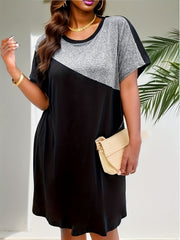 Colorblock Batwing Sleeve Tee Dress