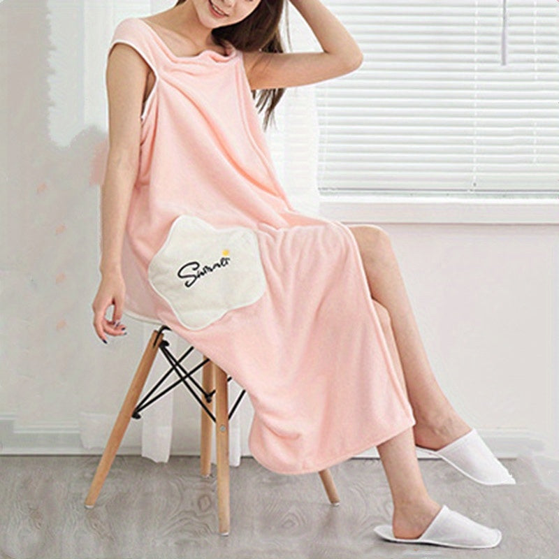 Coral Velvet Bath Skirt for Adults Quick Drying Bathrobe with Pocket