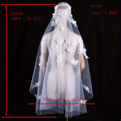 Handcrafted Flower Bridal Veil with Faux Pearls Lightweight