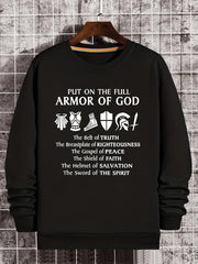 Armor Of God Print Sweatshirt Men's Casual Graphic Pullover Sweatshirt