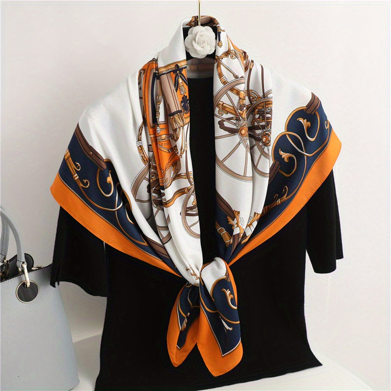 Vintage Carriage Print Bandana Silk Scarf for Women