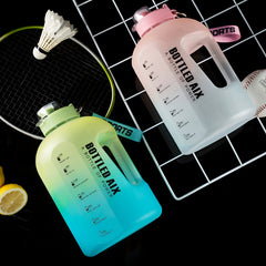2200ML Large Capacity Water Bottle with Time Marker Gradient Design