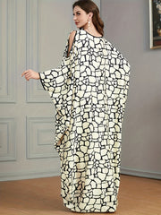 Plus Size Casual Kaftan Dress Women's Plus Allover Print Cold Shoulder