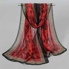 Rose Leopard Print Chiffon Scarf Vintage Block Shawl Boho Windproof Head Wrap