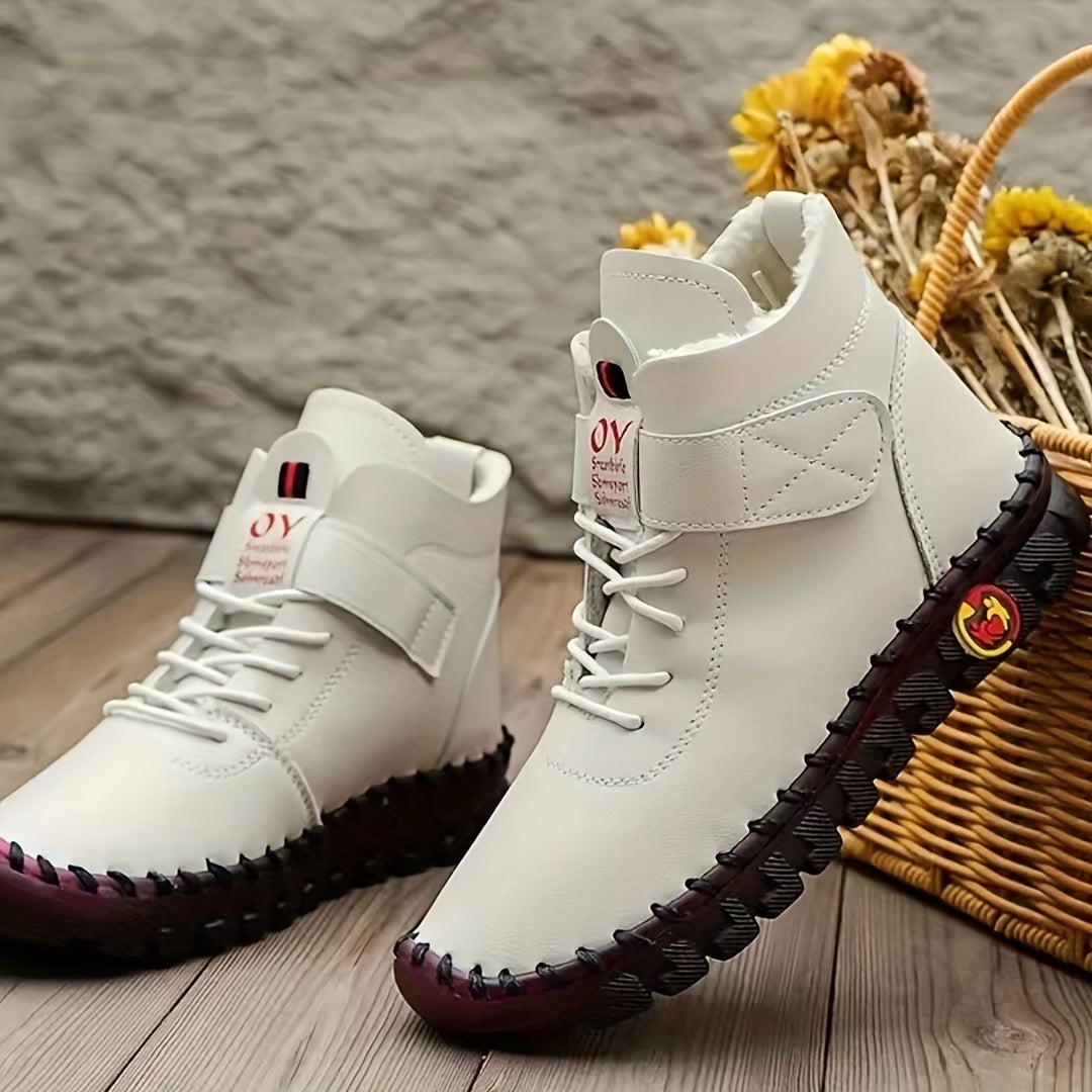 Women's Faux Leather Non slip Walking Shoes Comfortable Solid Medium Tube Hiking