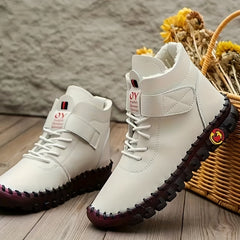 Women's Faux Leather Non slip Walking Shoes Comfortable Solid Medium Tube Hiking
