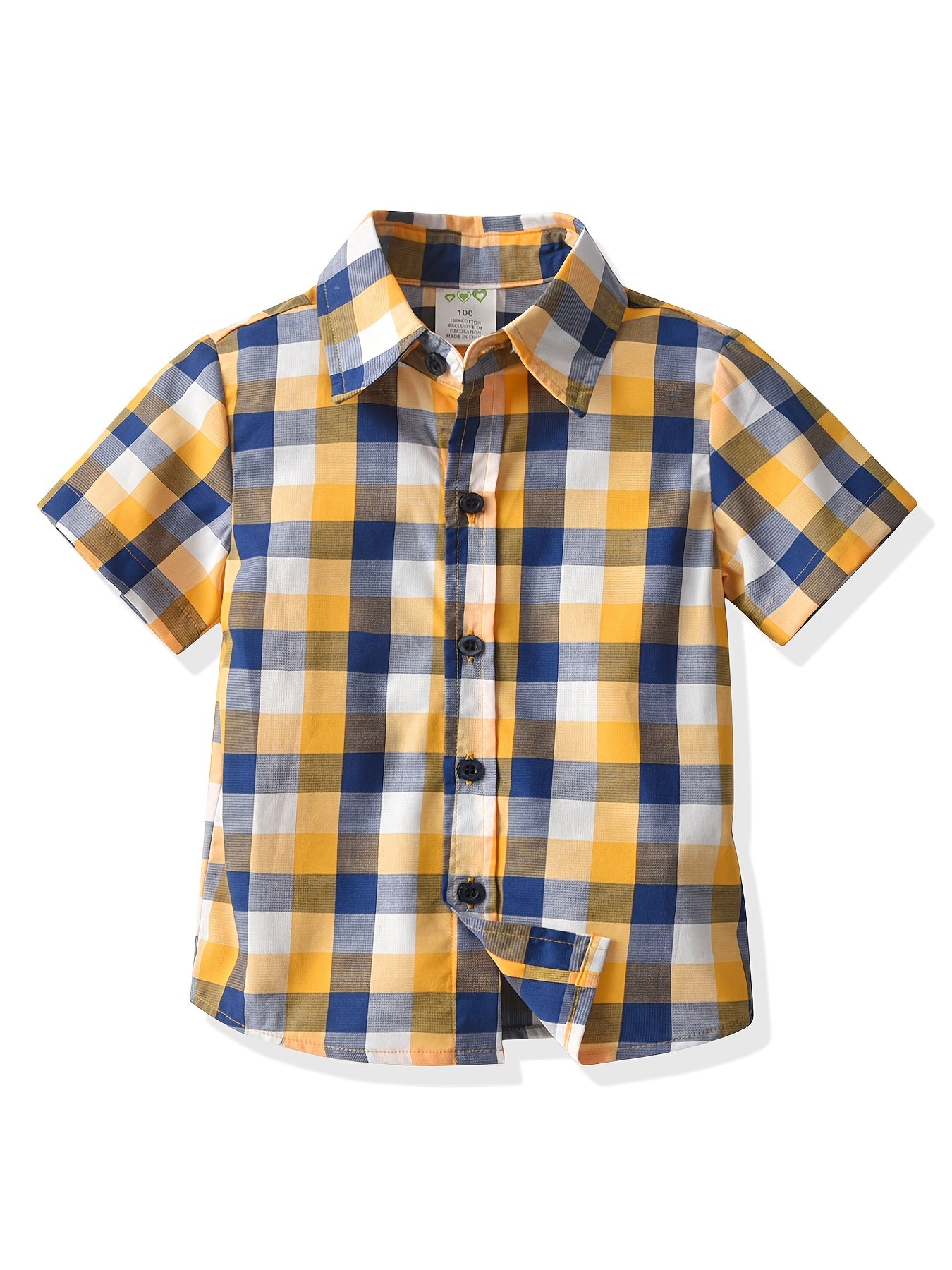 Plaid Lapel Shirt Boys Summer Casual Top