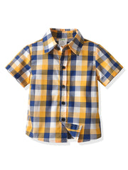 Plaid Lapel Shirt Boys Summer Casual Top