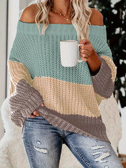 Colorblock Off Shoulder Sweater Long Sleeve Jumper