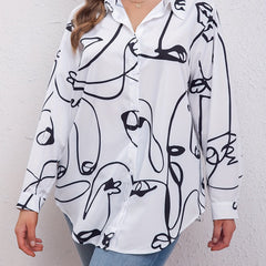 Abstract Stripe Print Button Up Shirt Top