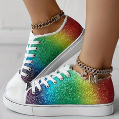Women's Rhinestone Canvas Lace-Up Low Shoes Glitter Casual Walking Shoes
