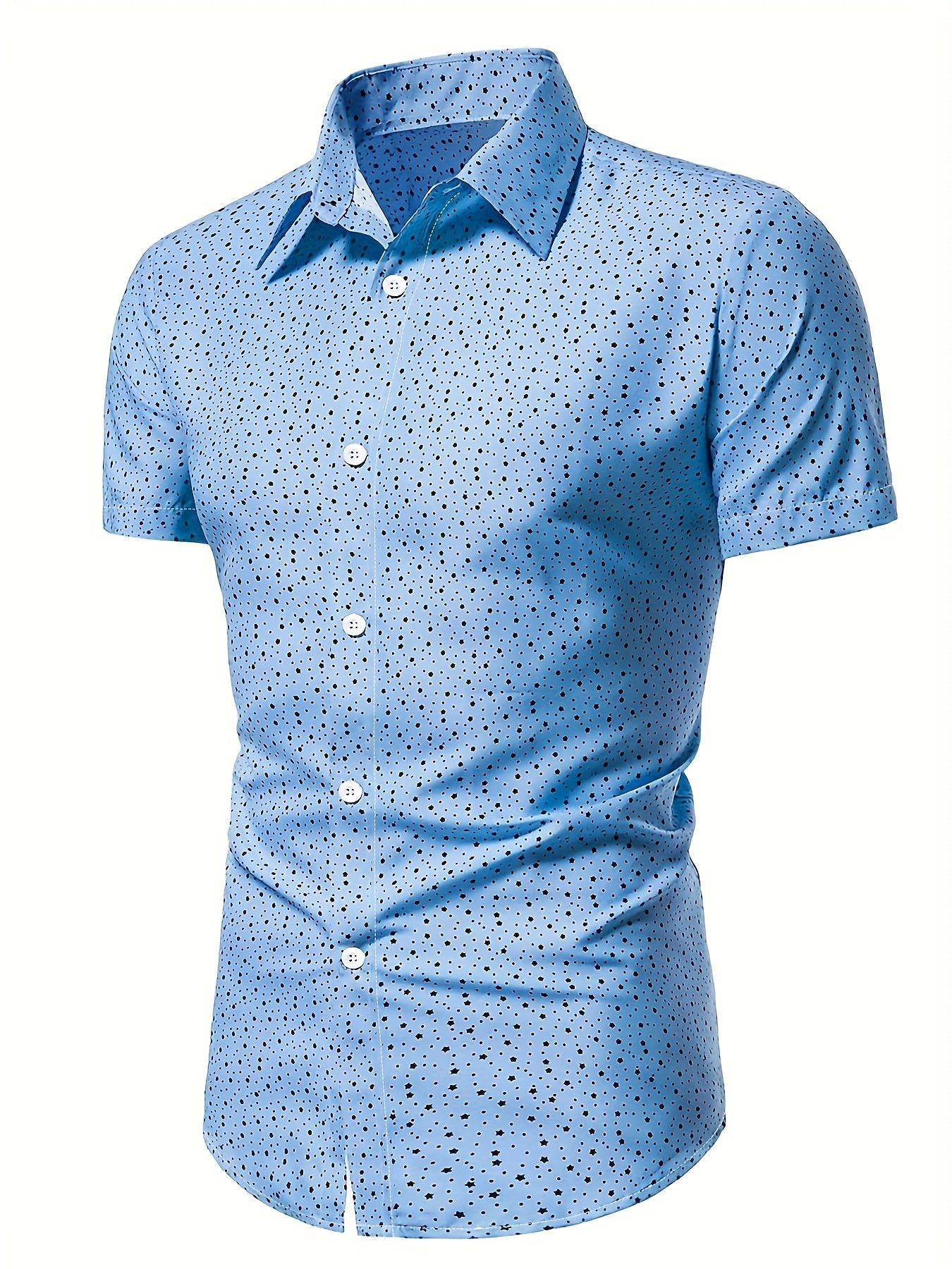Star Pattern Short Sleeve Dress Shirt Men s Semi Formal Lapel Button Up Shirt