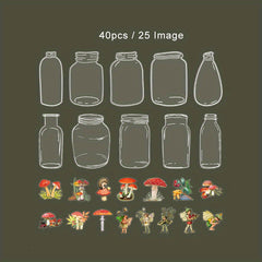 40pcs Transparent PET Jar Flower Fairy Stickers Decals Vintage Waterproof Bulk