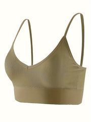 3pcs Spaghetti Strap Sports Bra V Neck Yoga Top