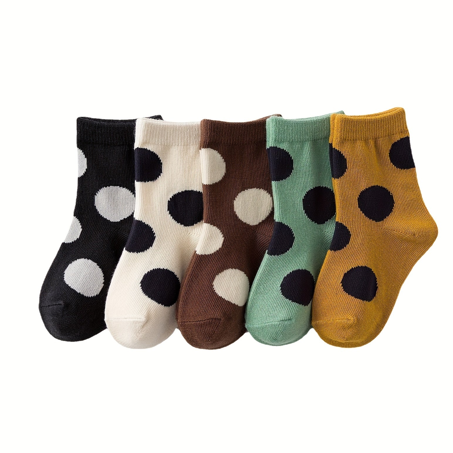 5 Pairs Kids Dot Pattern Crew Socks - Soft & Comfy Children's Socks