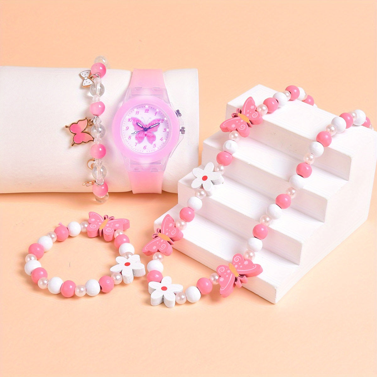 4pcs Butterfly Watch Set + Beaded Bracelet Accessory