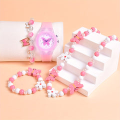 4pcs Butterfly Watch Set + Beaded Bracelet Accessory