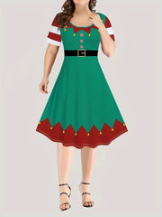 Plus Size Christmas Casual Dress Women's Plus Graphic Print Dress