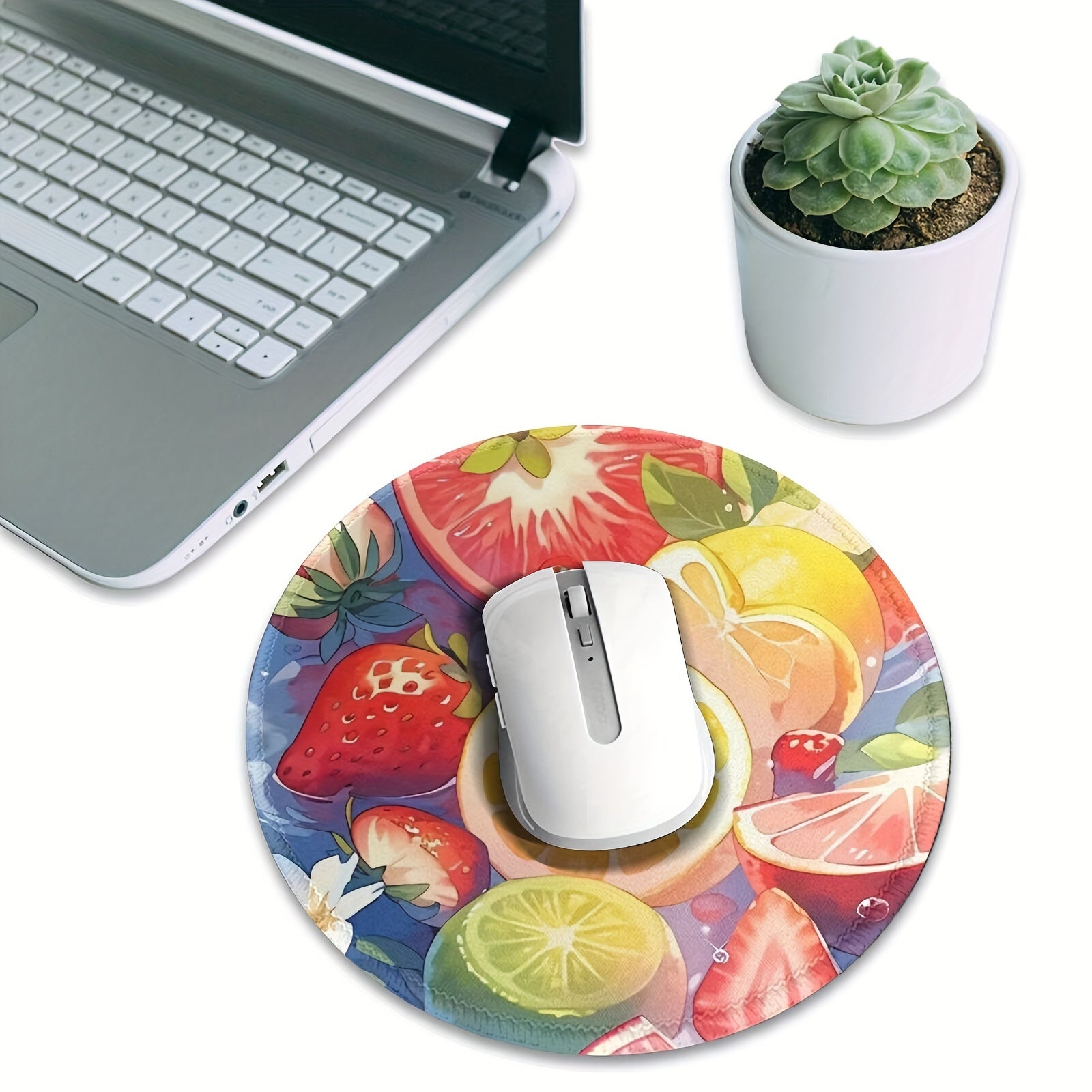 Fruit Pattern Round Mouse Pad 20x20cm for Games & Office