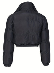 Zip Up Solid Parka Winter Warm Outerwear Women's Clothing