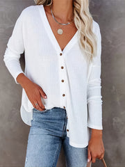 V Neck Button Cardigan Drop Shoulder Long Sleeve